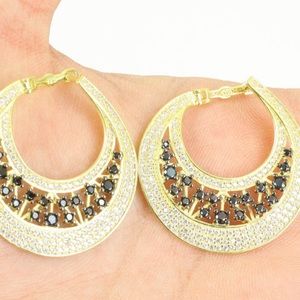 Handcrafted Gold and Onyx Hoop Earrings